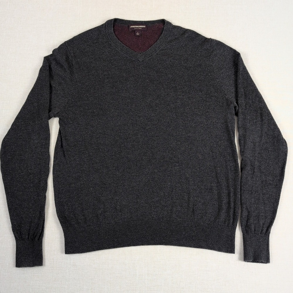 Johnston & Murphy V-Neck Sweater Men's S Gray Silk Alpaca Blend